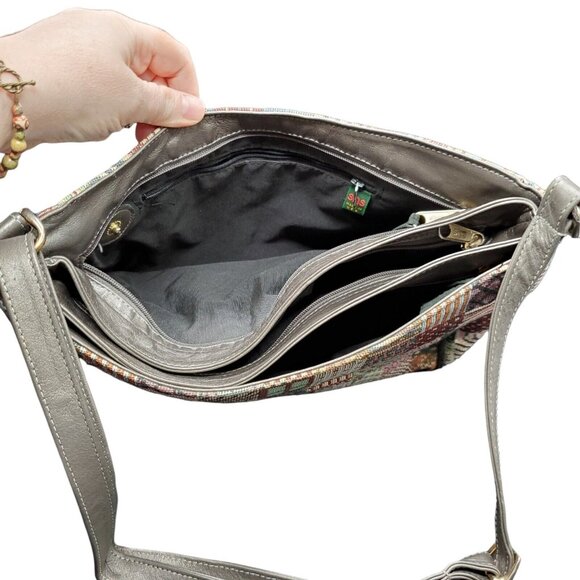 SAS Purse Tapestry Patchwork Shimmer Shoulder Bag Medium 3 compartment Zipper - Picture 8 of 11